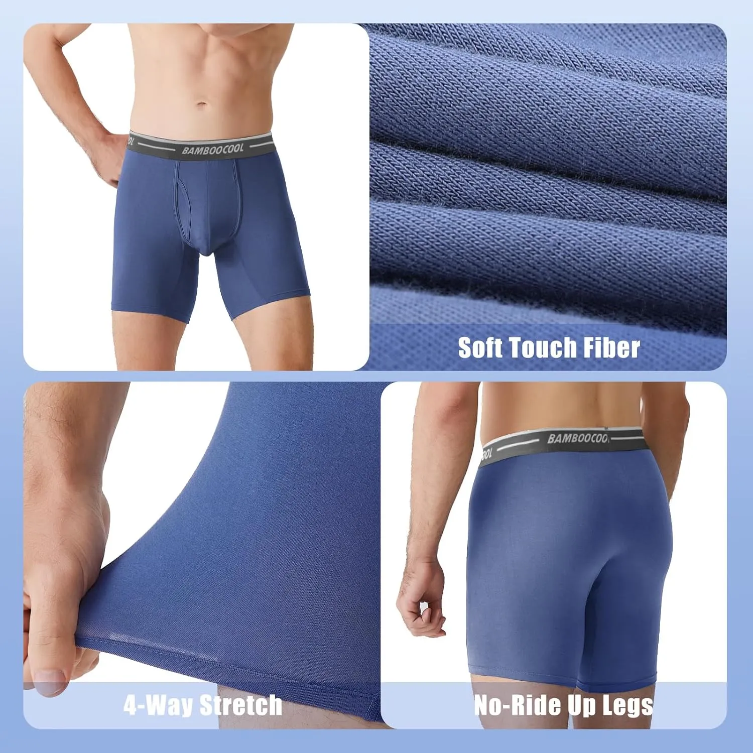 BAMBOO COOL Men's Underwear Boxer Briefs Soft Breathable Underwear (4 or 7 Pack)