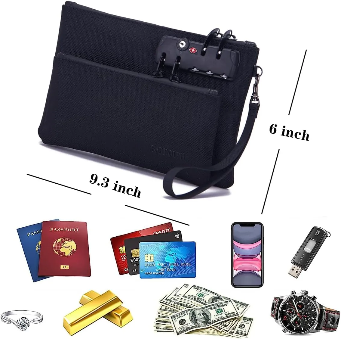 BARDOLPH Double Layer Money Bag With Lock - Accessories Pouch for Men & Women, Bank, Passports, Notary Supplies, Valuable Storage, Cash With Zipper