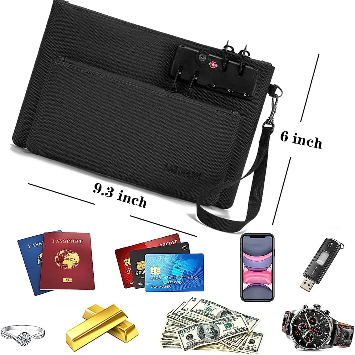 BARDOLPH Double Layer Money Bag With Lock - Men & Women's Accessories Pouch, Bank Cash Notary Bag With Zipper (Grey)