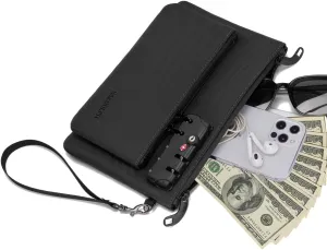 BARDOLPH Double Layer Money Bag With Lock - Men & Women's Accessories Pouch, Bank Cash Notary Bag With Zipper (Grey)