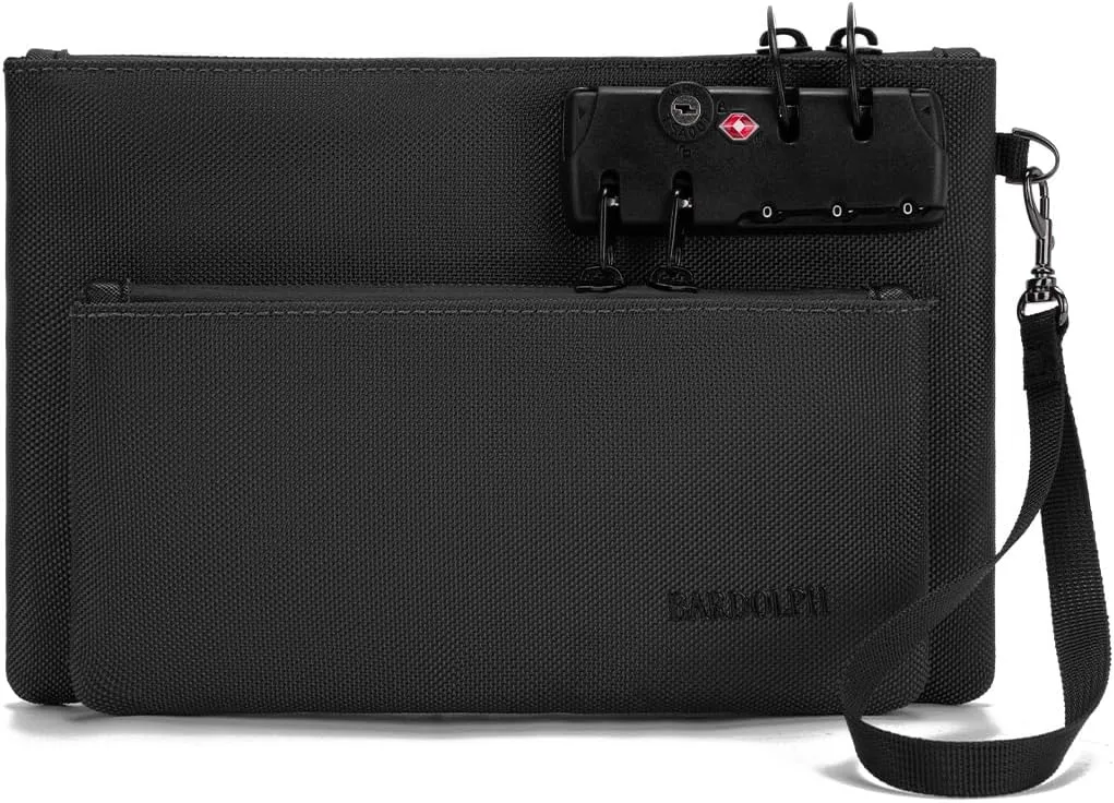 BARDOLPH Double Layer Money Bag With Lock - Men & Women's Accessories Pouch, Bank Cash Notary Bag With Zipper (Grey)