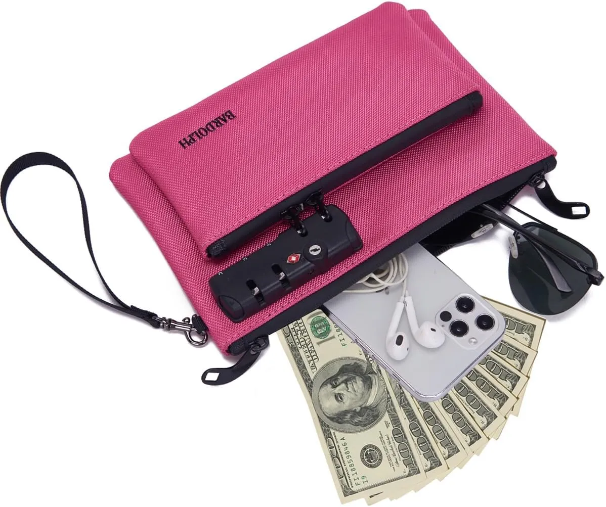 BARDOLPH Money Bag with Lock and Zipper, Double Layer Men & Women's Locking Accessories Pouch for Bank, Passports, Notary Supplies, Valuable Storage