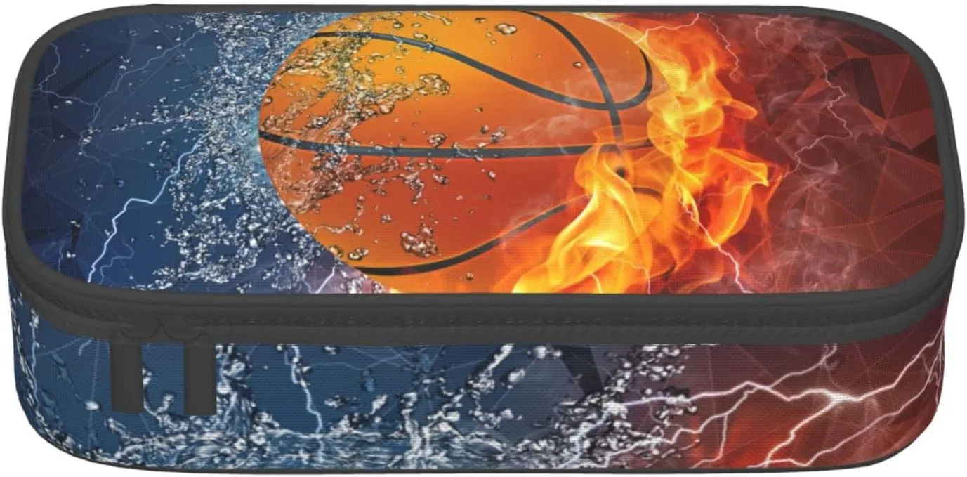 Basketball Pencil Case Cool Sports-themed Pencil Box Portable Pen Bag Pouch with Zipper for Teens Boys Girls Stationery Supplies Organizer Multifunction Bag for Business Office