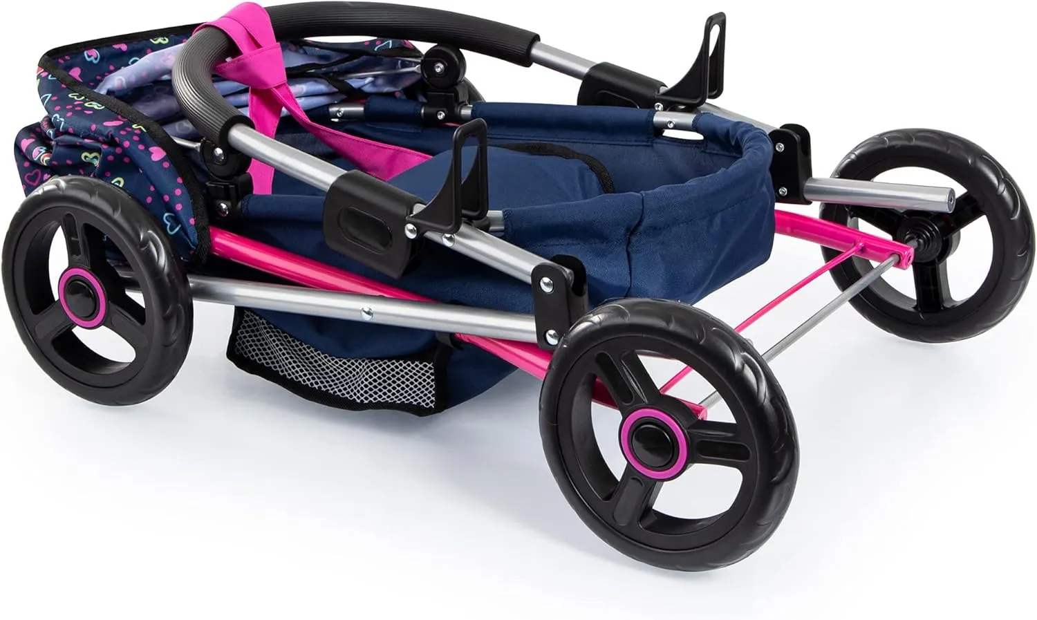 Bayer Design Dolls: Pram Cosy - Blue, Pink, Hearts - Includes Blanket & Shoulder Bag, Kids Pretend Play, Fits Dolls Up to 18", Soft Handle, Big Wheels, Height 22.8 Inch, Ages 3 
