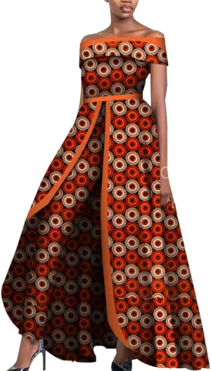 BAZINRICHE African Design Off The Shoulder Stylish Women's Sleeveless Top Overalls Pants Set