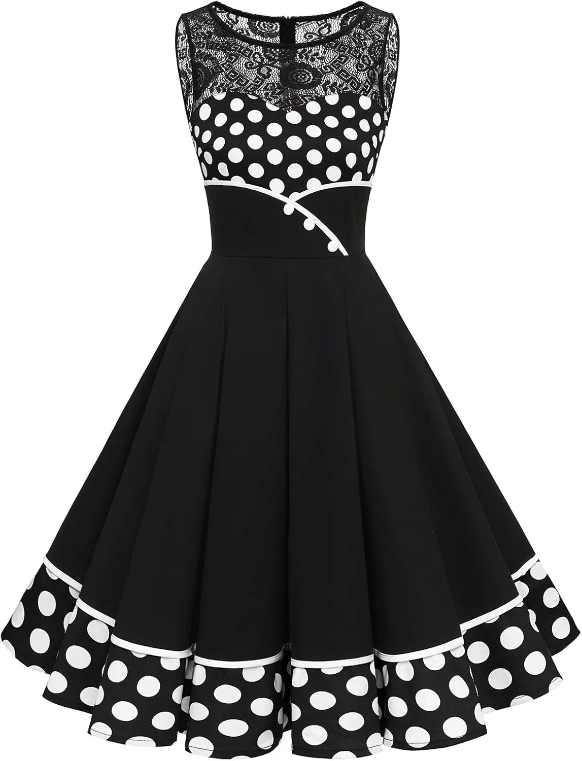 Bbonlinedress Women's 50s Vintage Floral Lace Retro Rockabilly Sleeveless Round Neck Cocktail Party Swing Dress