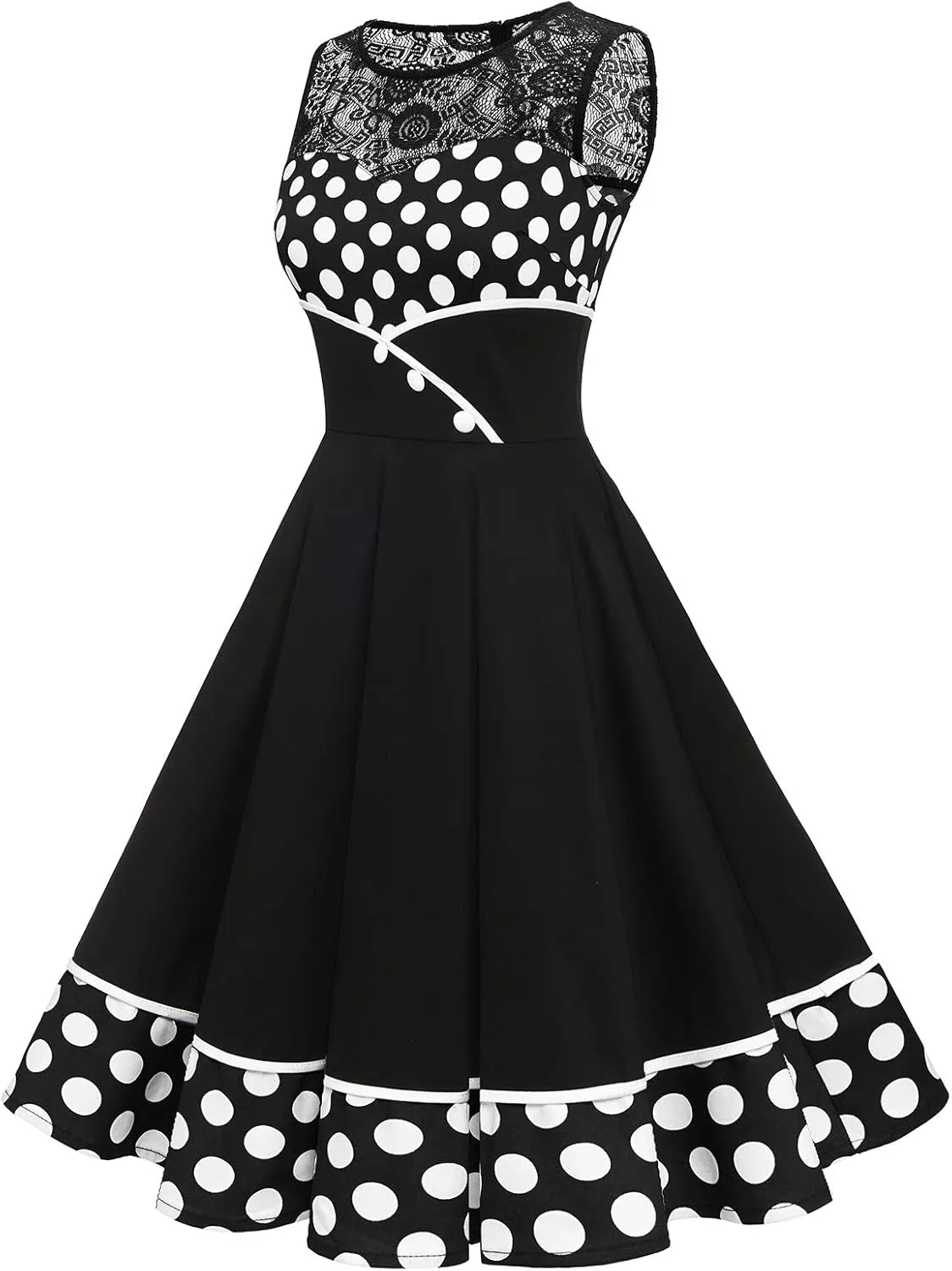 Bbonlinedress Women's 50s Vintage Floral Lace Retro Rockabilly Sleeveless Round Neck Cocktail Party Swing Dress