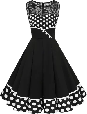 Bbonlinedress Women's 50s Vintage Floral Lace Retro Rockabilly Sleeveless Round Neck Cocktail Party Swing Dress