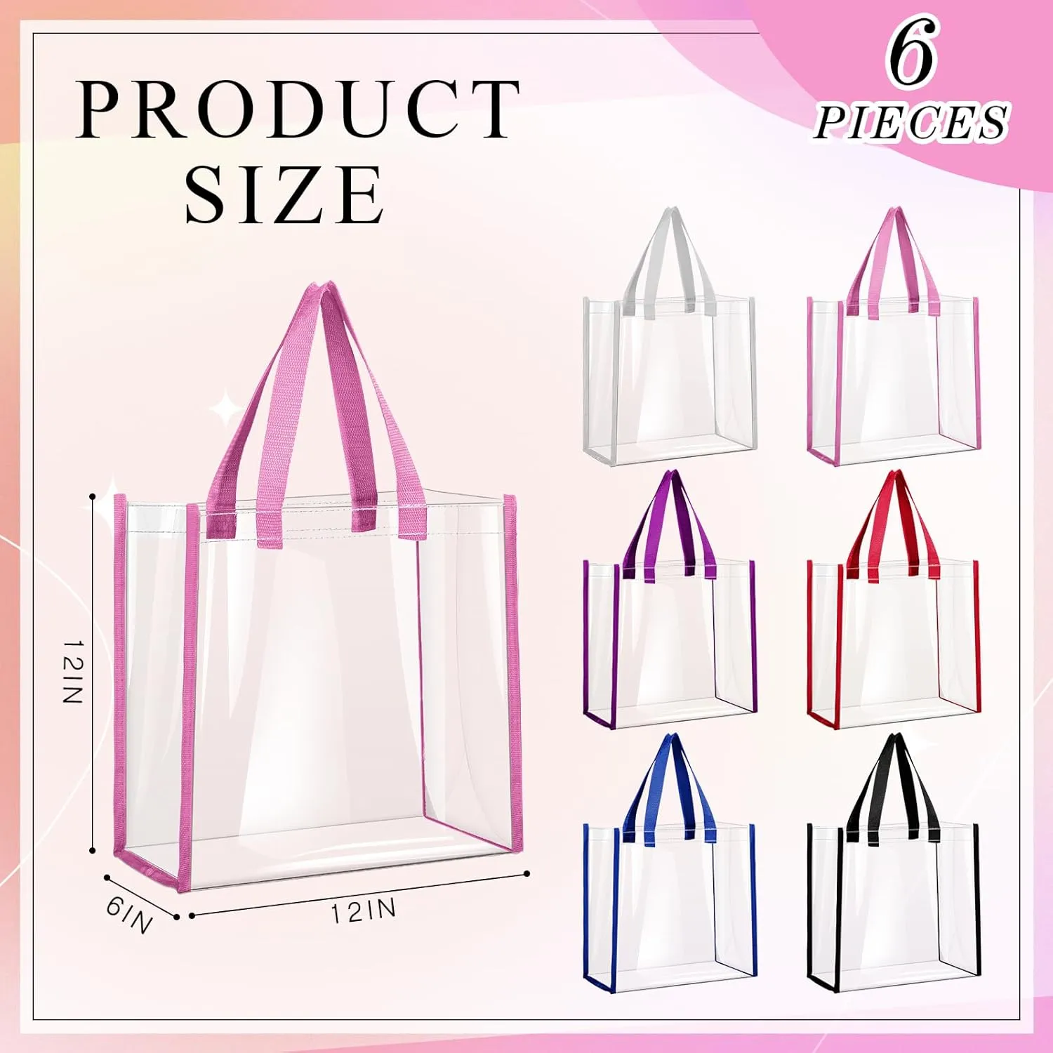 BBTO 6 Pcs Clear Tote Bag Stadium Approved Plastic Hand Bag