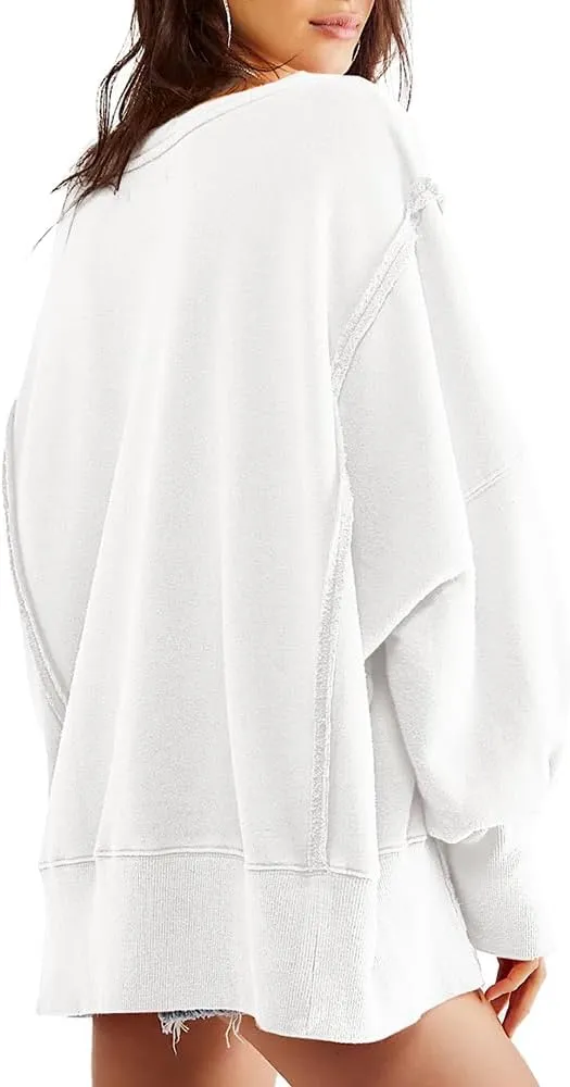 Beaully Women's Oversized Sweatshirts Crew Neck Long Sleeve Side Slit Pullovers Sweatshirt Casual Fall Clothes Sweater