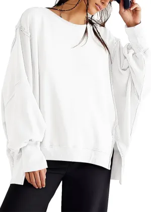 Beaully Women's Oversized Sweatshirts Crew Neck Long Sleeve Side Slit Pullovers Sweatshirt Casual Fall Clothes Sweater