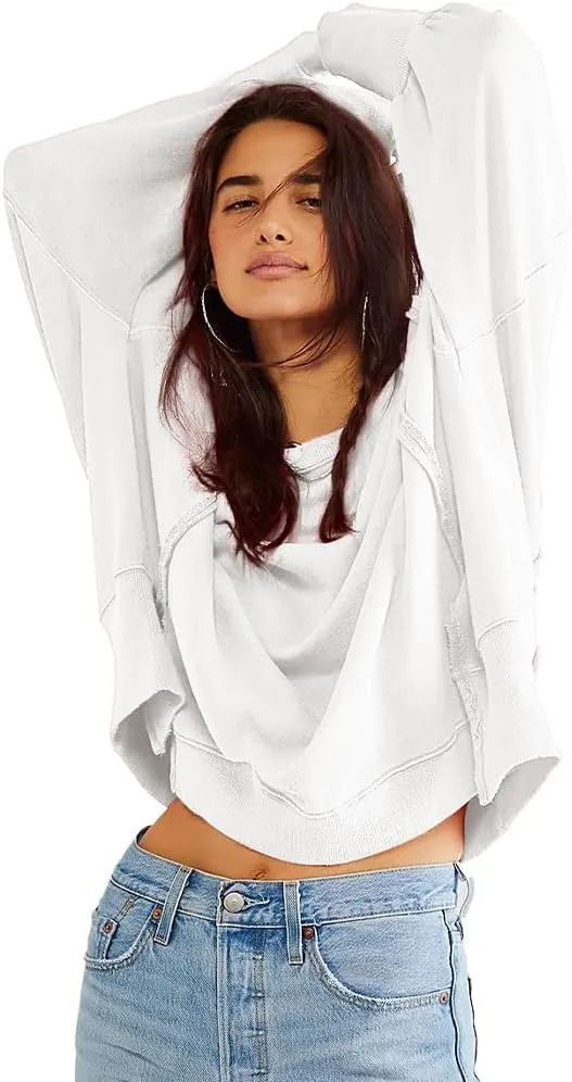 Beaully Women's Oversized Sweatshirts Crew Neck Long Sleeve Side Slit Pullovers Sweatshirt Casual Fall Clothes Sweater