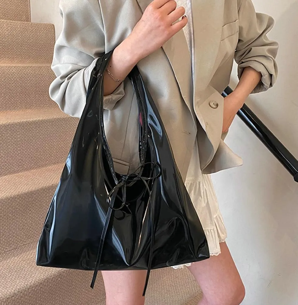 Beautiful Bow Tie Underarm Bag PU Leather Large Capacity Work Bag for Women Outdoor Travel Handbag Trendy 2025