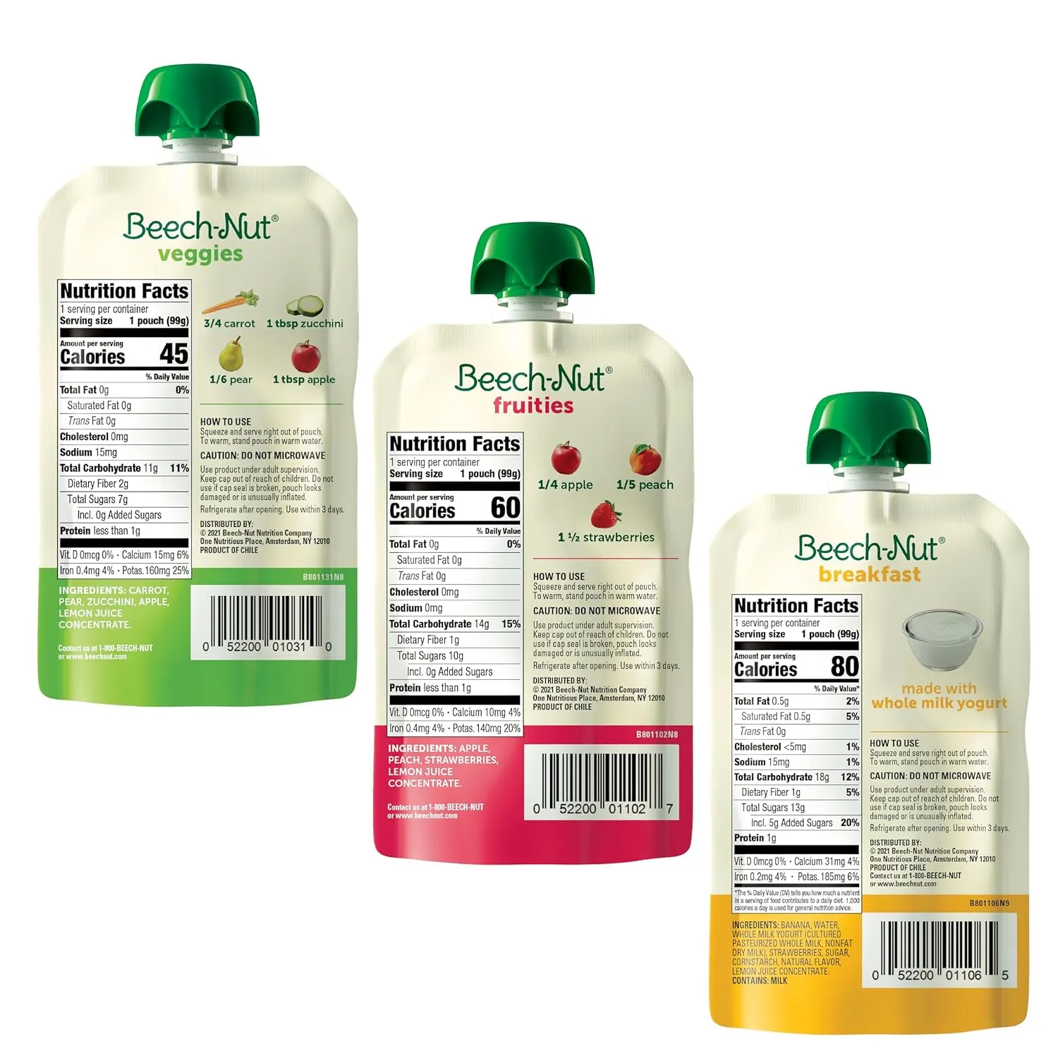 Beech-Nut Baby & Toddler Food Favorite Flavors Pouches Variety Pack, Fruit Veggie and Whole Milk Yogurt Purees, Baby Pouch Puree Starter Pack, 3.5oz (18 Pack)