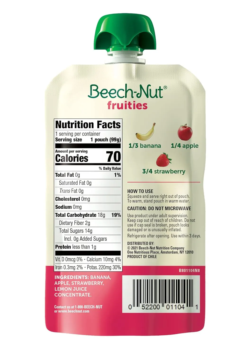 Beech-Nut Baby Food Pouches, Banana Apple Strawberry Fruit Puree Baby & Toddler Food, 3.5 oz (12 Pack)