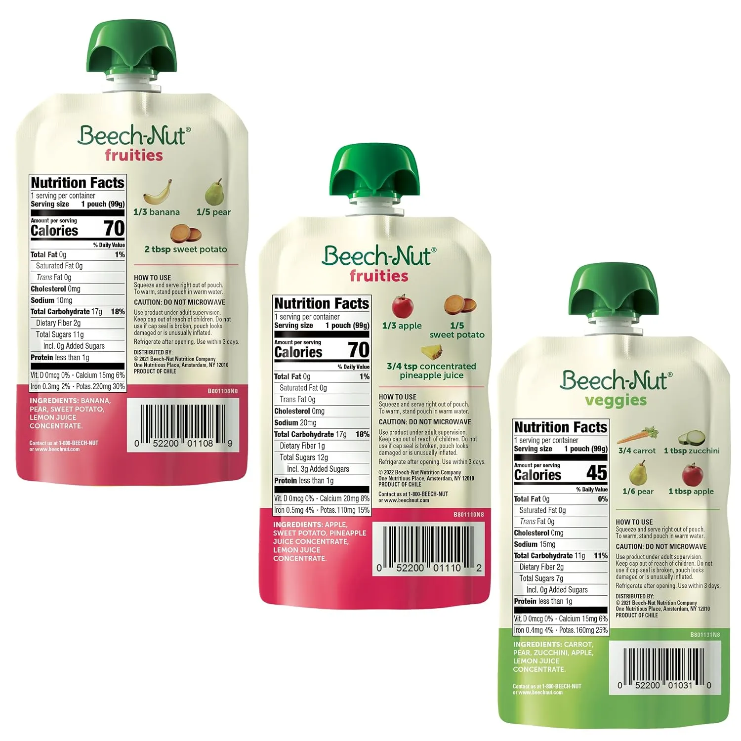 Beech-Nut Baby Food Variety Pack, Fruit & Root Veggie Blends Baby Food Pouches, Fruit & Veggie Purees, 3.5oz (18 Pack)