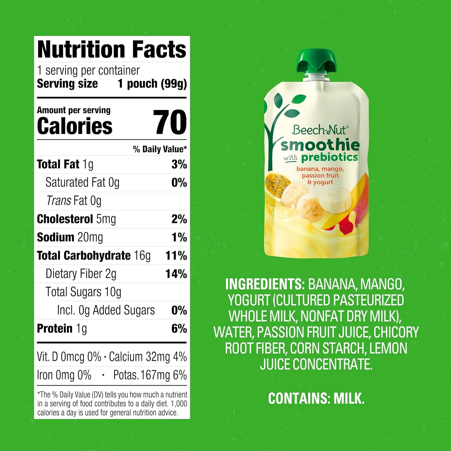 Beech-Nut Toddler Smoothies Variety Pack, Yogurt Smoothies with Prebiotics, Baby & Toddler Food Pouches, 3.5 oz (18 Pack)
