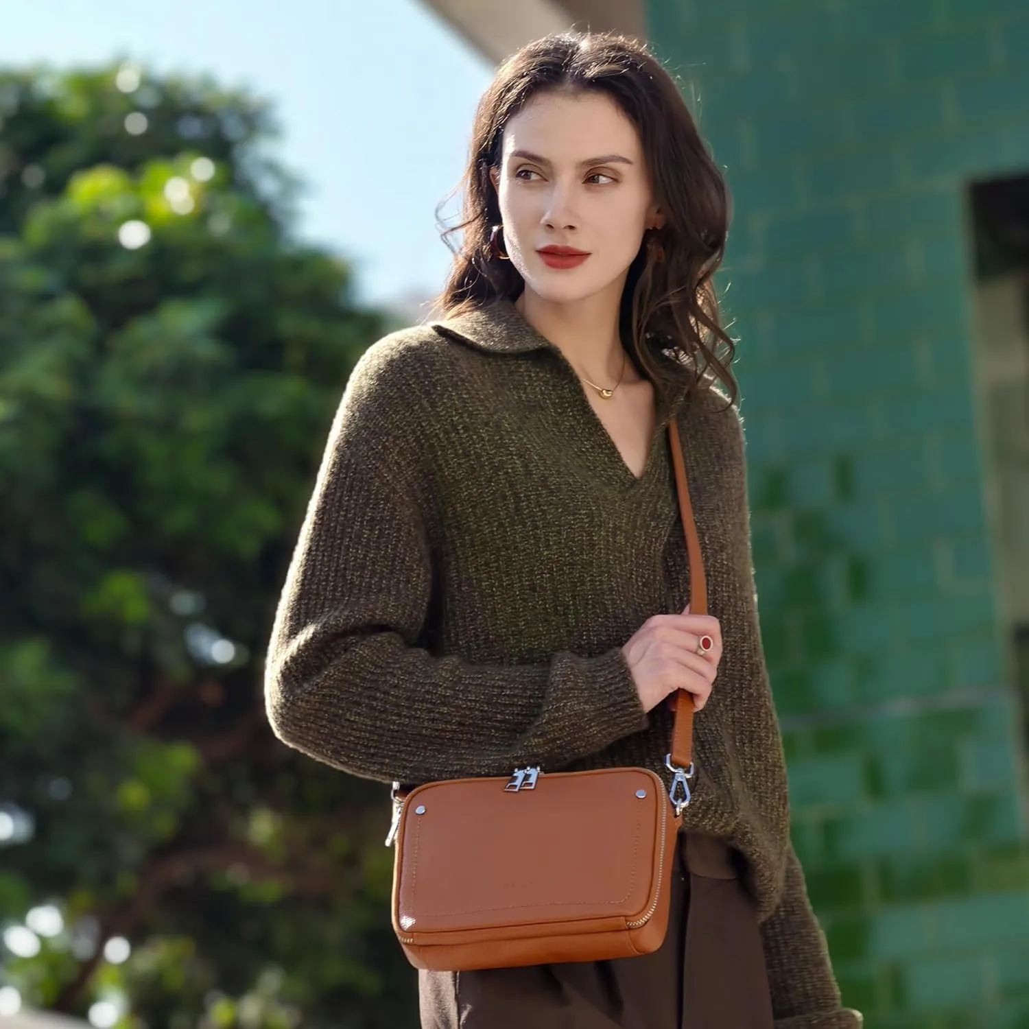 befen Genuine Leather Crossbody Bags for Women, Purses with Built in RFID Wallet Woman Camera Shoulder Bag Handbags