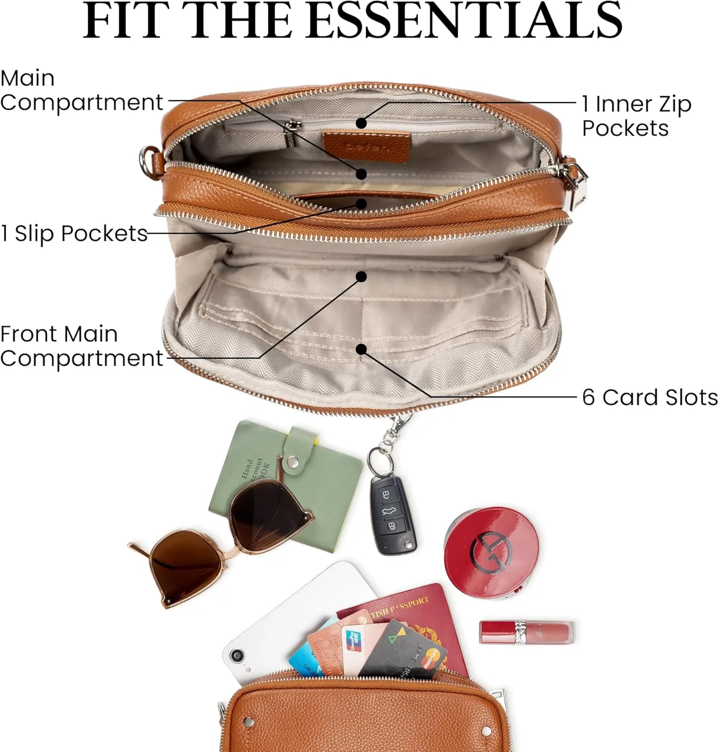 befen Genuine Leather Crossbody Bags for Women, Purses with Built in RFID Wallet Woman Camera Shoulder Bag Handbags