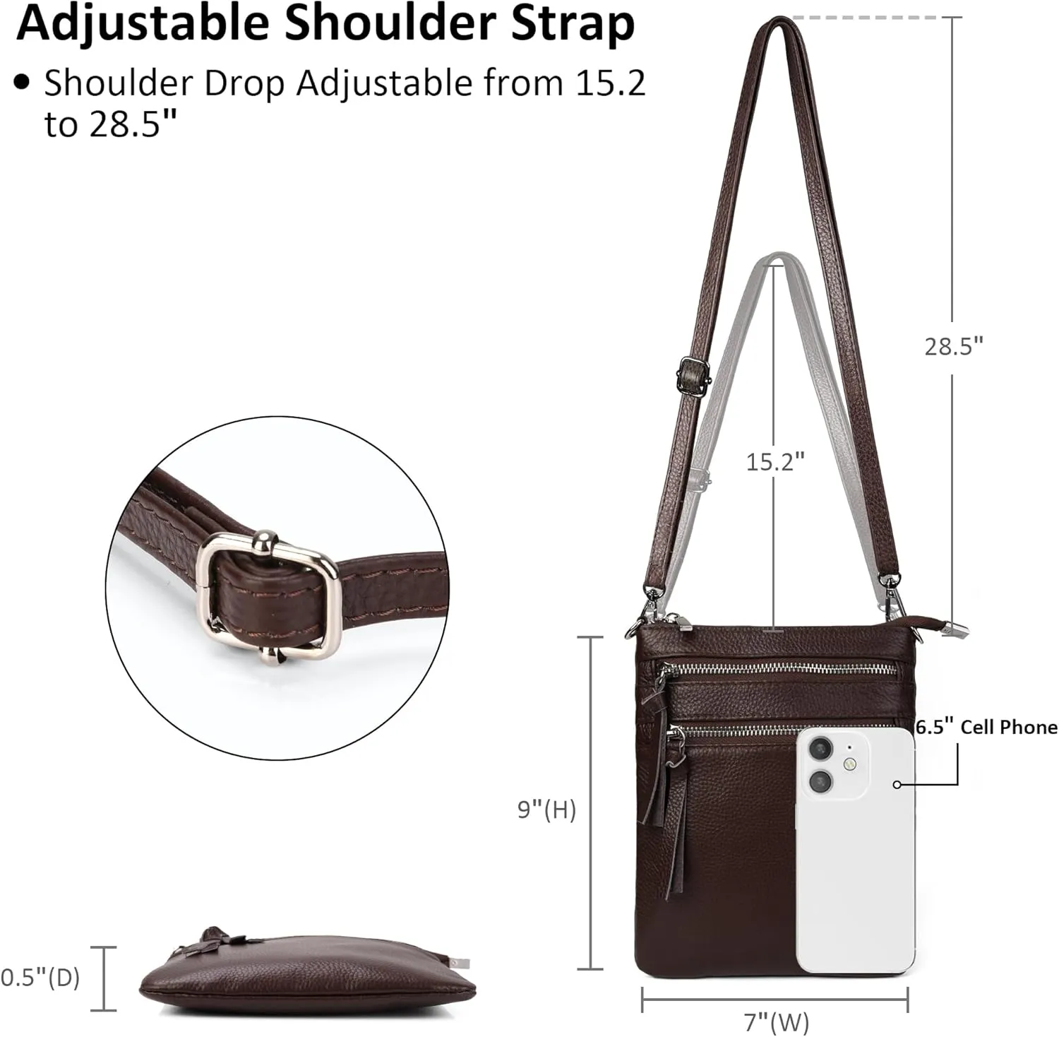 befen Small Genuine Leather Crossbody Purses for Women Trendy Travel Shoulder Handbags with Multiple Zipper Pockets