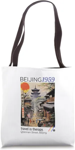 Beijing Vintage Travel Poster Love Traveling Chinese Art Tote Bag