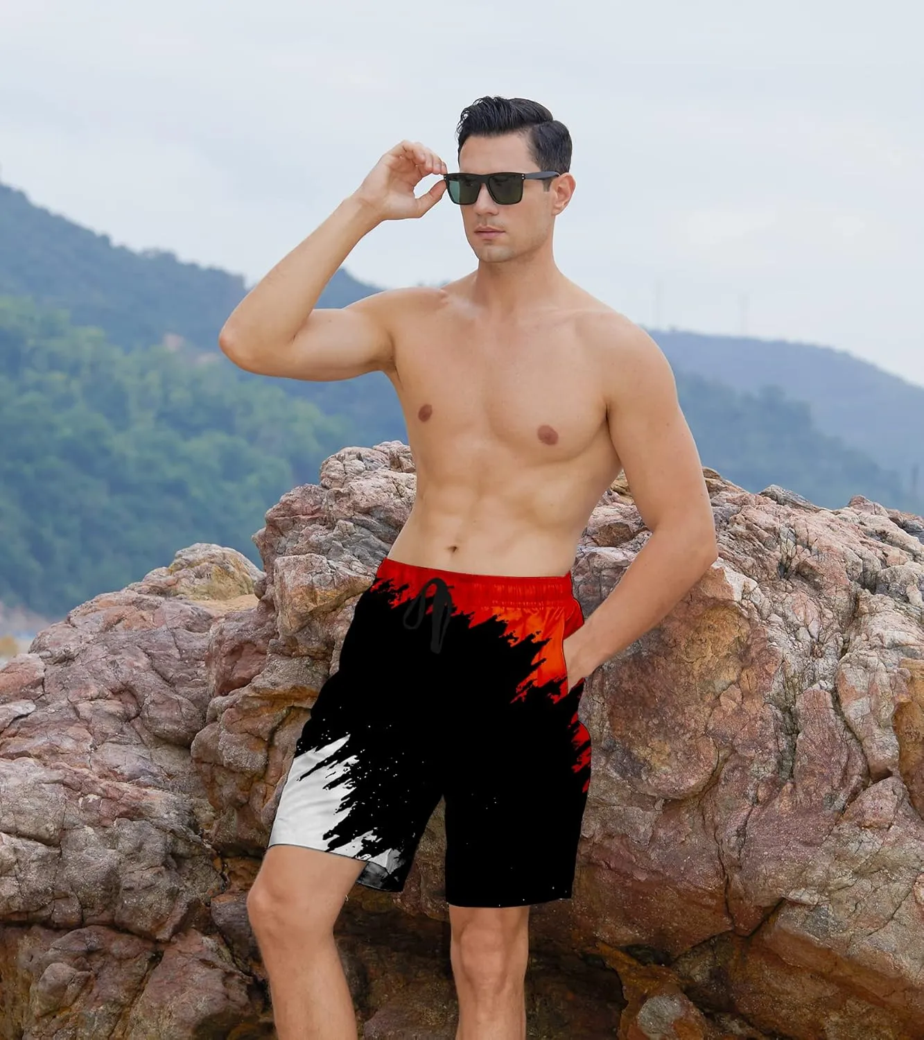 Belovecol Mens Swim Trunks Summer Cool Quick Dry Board Shorts Bathing Suit with Side Pockets Mesh Lining S-3XL