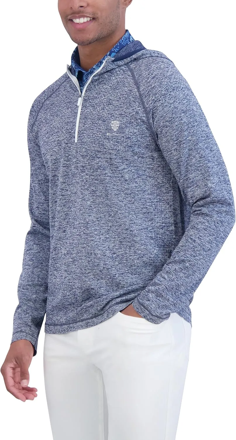 Ben Sherman Men's Quarter Zip Pullover Hooded Sweater – Lightweight, Casual, Work, Golf & Everyday Wear