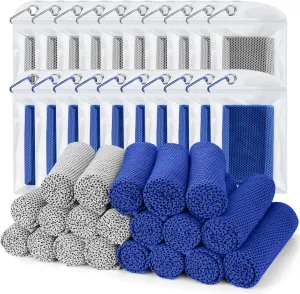 Biange Cooling Towel (Pack of 20, 40"x12") with Pouches for Sports, Workout, Fitness, Gym, Yoga, Golf, Pilates, Travel, Camping & More