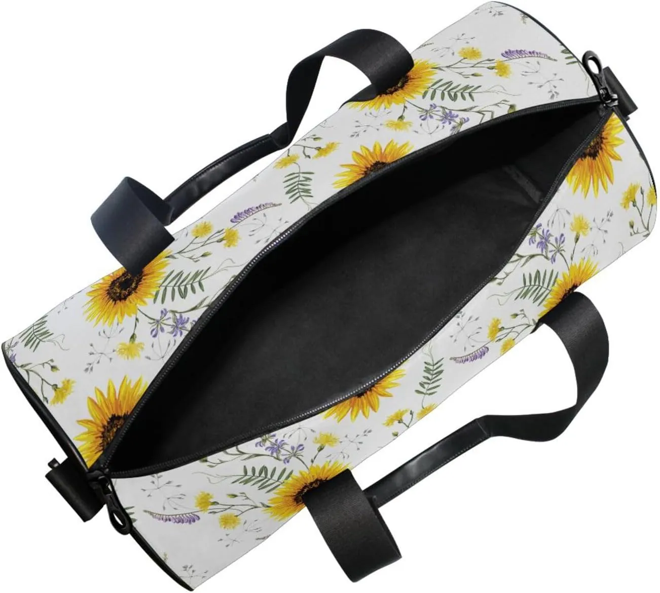 Big Yellow Sun Flowers Summer Purple Yellow Wildflowers on White Portable Gym Bag, Travel Bag, Luggage bag, Sports Bag, Toiletry Bag with Handles, Detachable Shoulder Strap 17.6 x 9 x 9 inch