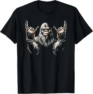 Bigfoot Rock On Sasquatch Rock and Roll Funny Rocker Graphic T-Shirt