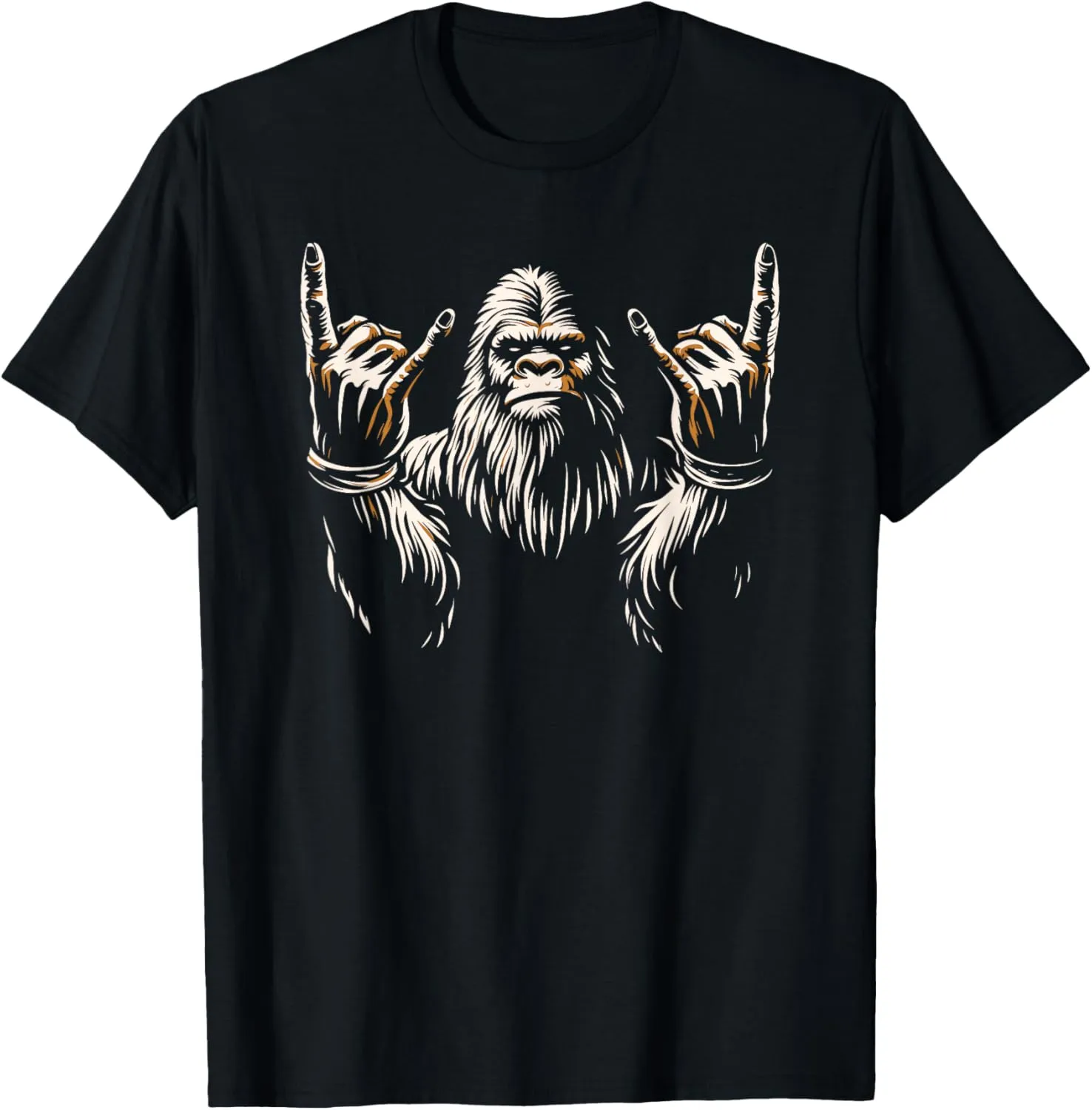 Bigfoot Rock On Sasquatch Rock and Roll Funny Rocker Graphic T-Shirt