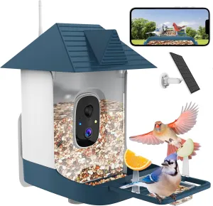 Bird Feeder with Camera,WiFi Outdoor Smart Bird Feeder Camera with Built-in AI Birds Recognition,Solar Powered,Auto Record Video by Cloud Storage,FHD Birds House with Cam,Ideal Gift for Family