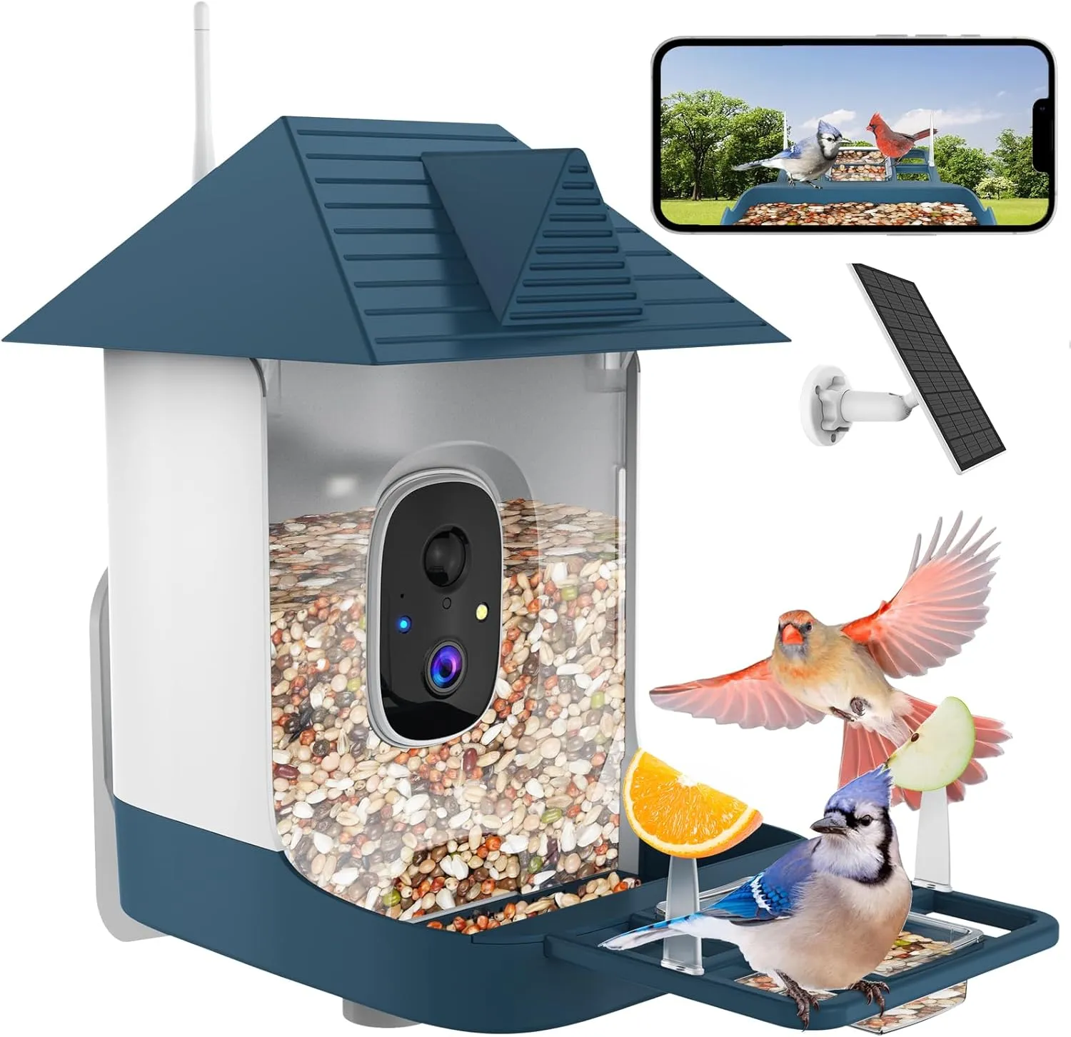 Bird Feeder with Camera,WiFi Outdoor Smart Bird Feeder Camera with Built-in AI Birds Recognition,Solar Powered,Auto Record Video by Cloud Storage,FHD Birds House with Cam,Ideal Gift for Family