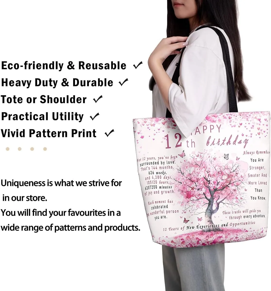 Birthday Gifts for Women Canvas Bag, Sweet 16 Gifts for Women Canvas Tote Bag Happy Birthday Decorations