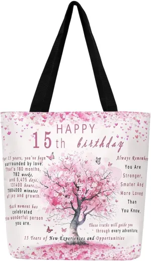 Birthday Gifts for Women Canvas Bag, Sweet 16 Gifts for Women Canvas Tote Bag Happy Birthday Decorations