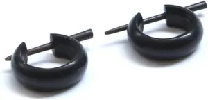 Black Horn Women Men Tribal Hoop Earrings Huggie Handmade Carved Stick Round Small U Shape Cool Hippe Hypoallergenic