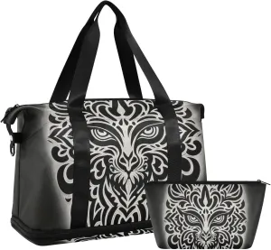Black Tribal Cool Tigers Leopard Travel Bag Weekender Overnight Bag with Adjustable Strap for Yoga 2 Pcs Set