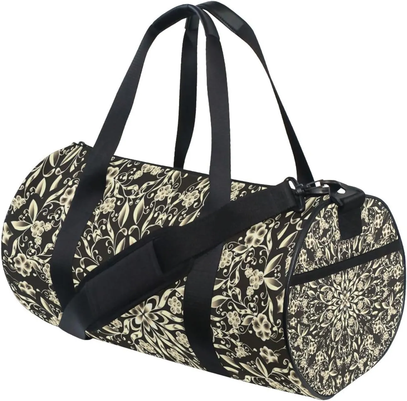 Blond Gold Floral Mandala Portable Gym Bag, Travel Bag, Luggage bag, Sports Bag, Toiletry Bag with Handles, Detachable Shoulder Strap 17.6 x 9 x 9 inch