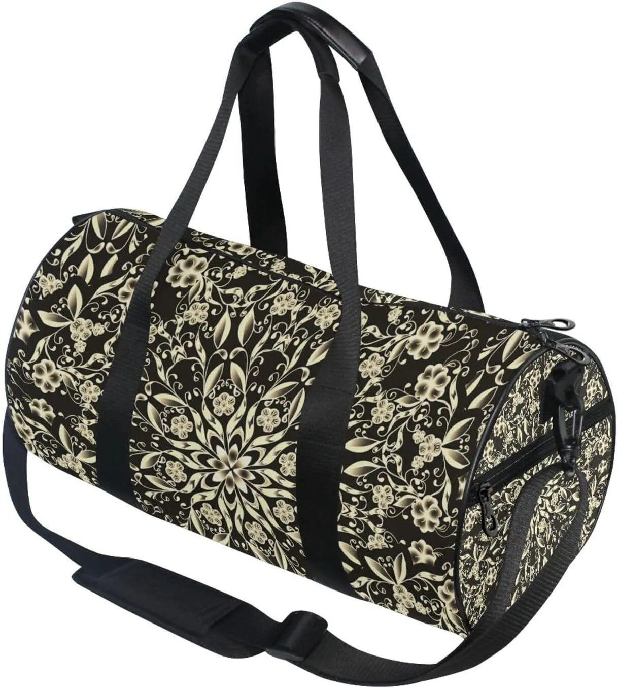Blond Gold Floral Mandala Portable Gym Bag, Travel Bag, Luggage bag, Sports Bag, Toiletry Bag with Handles, Detachable Shoulder Strap 17.6 x 9 x 9 inch