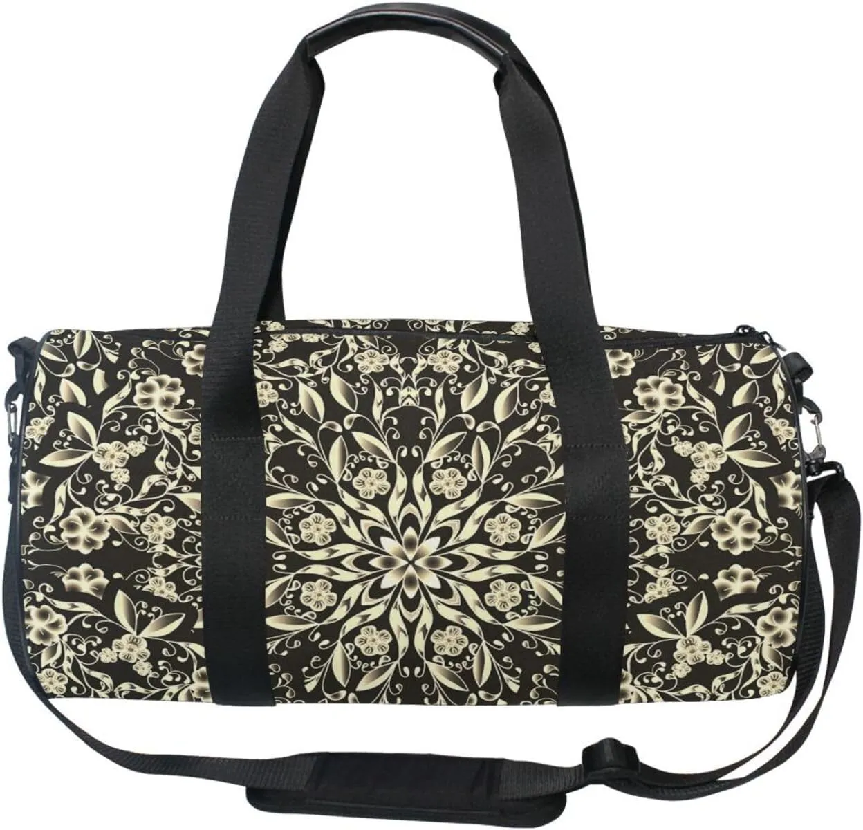 Blond Gold Floral Mandala Portable Gym Bag, Travel Bag, Luggage bag, Sports Bag, Toiletry Bag with Handles, Detachable Shoulder Strap 17.6 x 9 x 9 inch