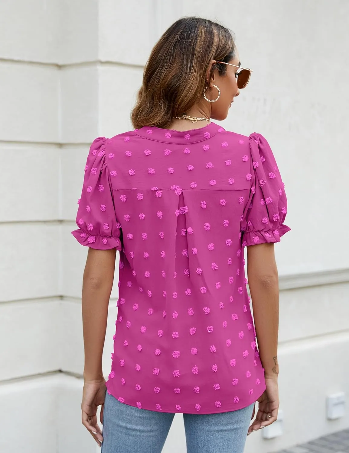 Blooming Jelly Women's Puff Sleeve Casual Tops Fashion White Polka Dot Blouses Dressy Ladies Summer Tops