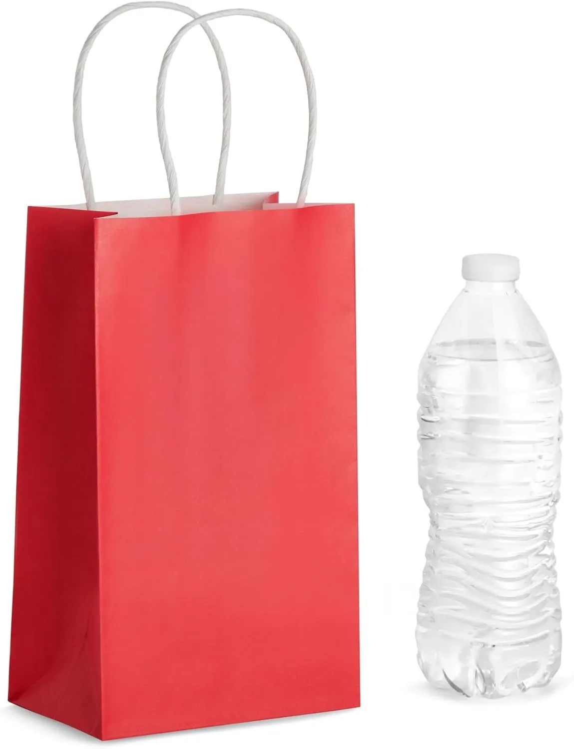 BLUE PANDA 25-Pack Red Gift Bags with Handles - Small Paper Treat Bags for Birthday, Wedding, Retail (5.3x3.2x9 In)