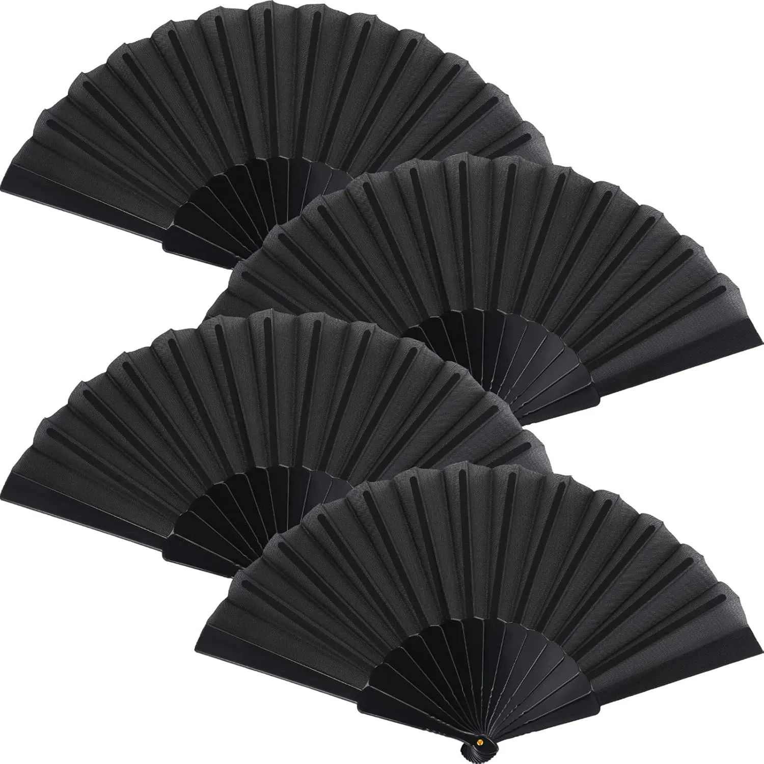 Blulu 4 Pieces Handheld Folding Fan Small Chinese Hand Fans in Oriental Cloth Fabric for Dancing, Party, Wedding Gifts, Craft DIY, Home Decorations(Black)