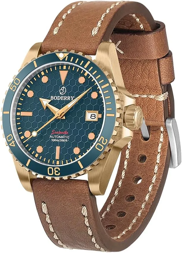 BODERRY Original Japanese Automatic Dive Watches for Men,Bronze Case with Sapphire Crystal -100M Waterproof Mens Mechanical Wrist Watches with Rotating Bezel & Screw Down Crown…