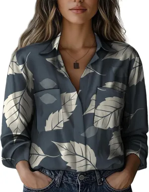 Boho Shirts for Women Hippie Stylish Floral Graphic V Neck Loose Fit Basic Comfortable Blouses with Pocket