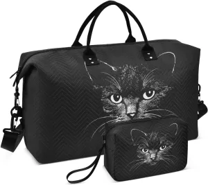 Bolaz Duffle Bag for Travel-Cool Cat Shadow，Weekender Overnight Bag with Wet Pocket for Women，Large Carry On Airport Bag with Toiletry Bag for Travel, Business Trips, Sports