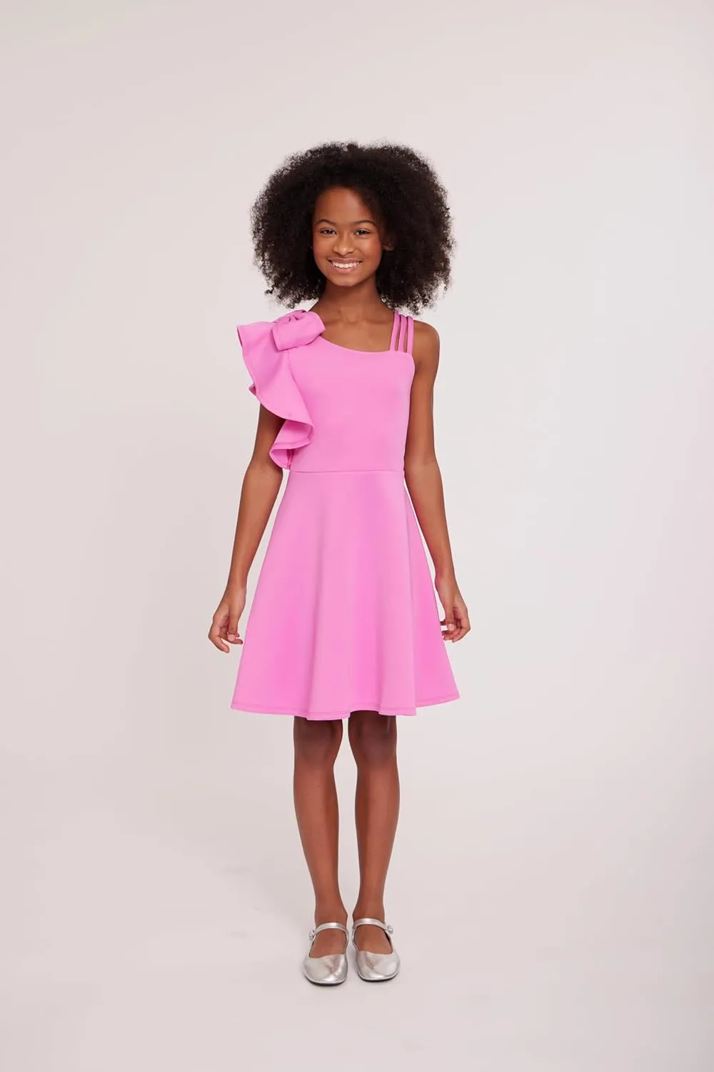Bonnie Jean Girl Tween Girls Ruffle Dress - Sleeveless, One Shoulder Scuba Skater Dress - Elegant Formal Girls Attire