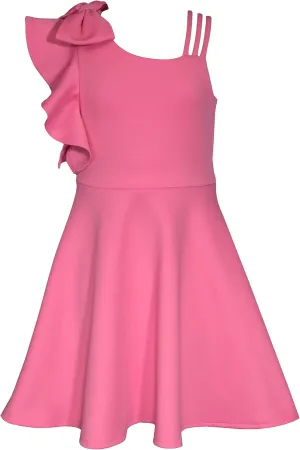 Bonnie Jean Girl Tween Girls Ruffle Dress - Sleeveless, One Shoulder Scuba Skater Dress - Elegant Formal Girls Attire