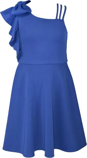 Bonnie Jean Girl Tween Girls Ruffle Dress - Sleeveless, One Shoulder Scuba Skater Dress - Elegant Formal Girls Attire