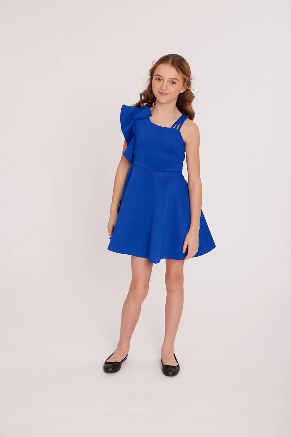 Bonnie Jean Girl Tween Girls Ruffle Dress - Sleeveless, One Shoulder Scuba Skater Dress - Elegant Formal Girls Attire